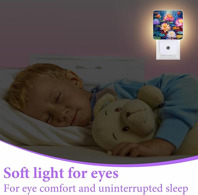 Magic Lotus Flower Night Light,Plug-in Night Lights with Dusk-to-Dawn Sensor for Bedroom,Bathroom and Living Room Sleep Friendly lamp 0.5w