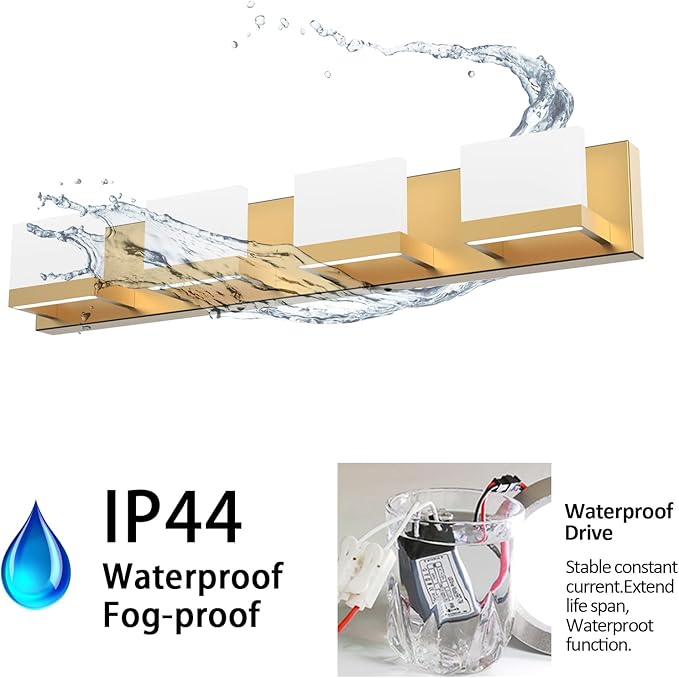 Tipace Gold Vanity Lights for Bathroom Modern LED 4 Lights Bathroom Vanity Lights Up and Down Wall Light Fixtures 6000K
