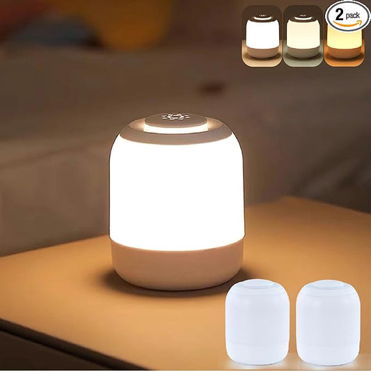 2 Pack Eye Caring Soft Night Light, Touch night light for Baby, Kids and Adults, Small Cute Bedside Lamp, 3 Colors, Dimmable, USB Rechargeable Warm Night Light for Bedrooms, Baby Nursery and Sleep Aid
