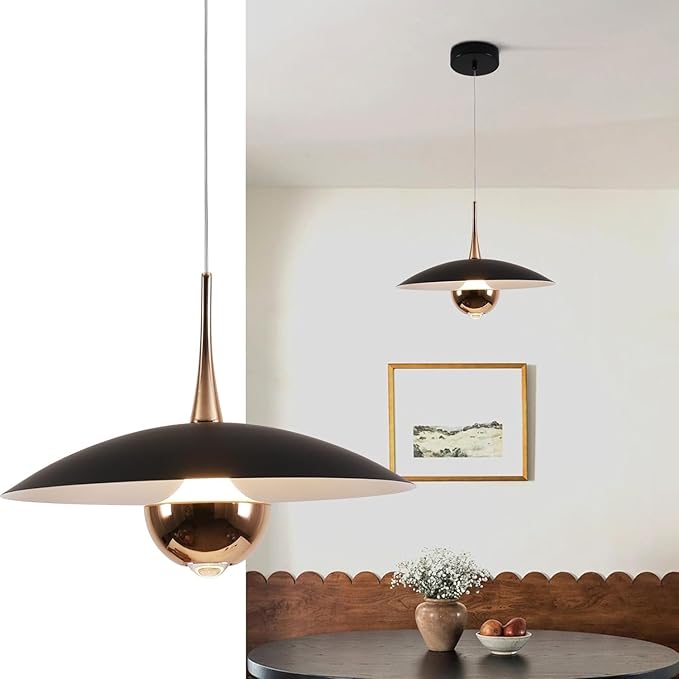 KCO Lighting Modern Black Metal Pendant Lamp Brass Gold Kitchen Island Pendant Light Industrial Matt Black Barn Pedant Lighting Adjustable Retro Vintage Farmhouse Hanging Dining Lights Fixture