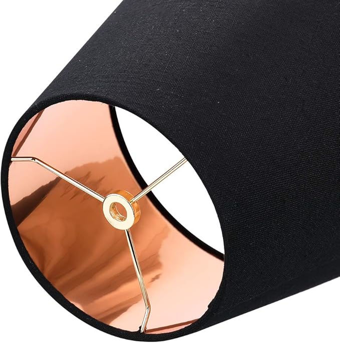 ALUCSET Small Lamp Shade, Barrel Fabric Lampshade for Table Lamp and Floor Light, 6x10x7.5 inch, Natural Linen Hand Crafted, Spider (Black/Gold)