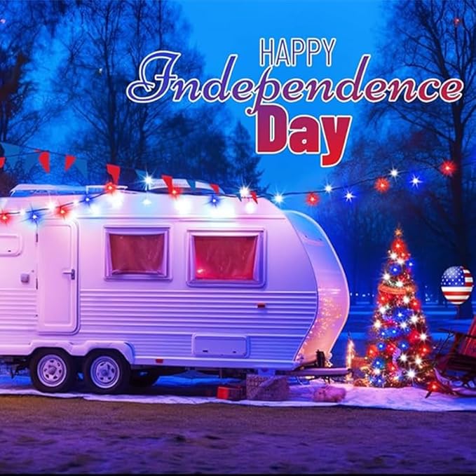 LAMPHOME 50 LED Outdoor Red White Blue Patriotic Lights, 16 FT Mini String Light with 9 Modes & 6 Hour Timer, Waterproof Battery Operated for Independence Day Holiday Memorial Day Party Decor