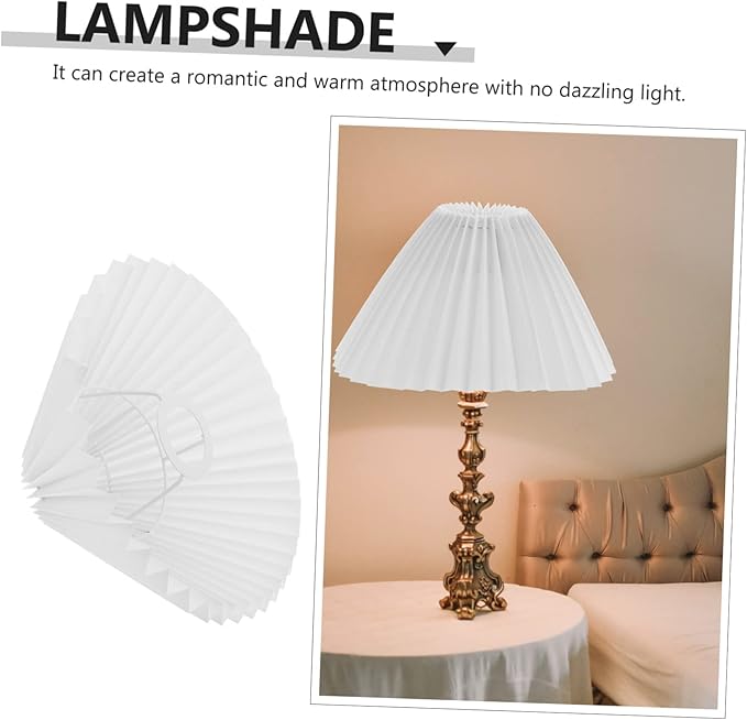 DOITOOL 1pc Pleated Lampshade Table Light Shade Farmhouse Lamp Cover Linen Lamp Cover Small Pleated Lamp Shades Wall Ceiling Light Shade Pendant E27 White Wrought Iron Rural Hanging Lamp