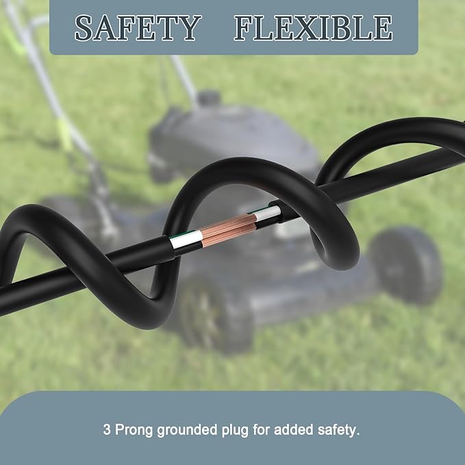 15 Ft Outdoor Extension Cord with 3 Electrical Power Outlets - 16/3 SJTW Long-Lasting Black Cable with 3 Prong Grounded Plug