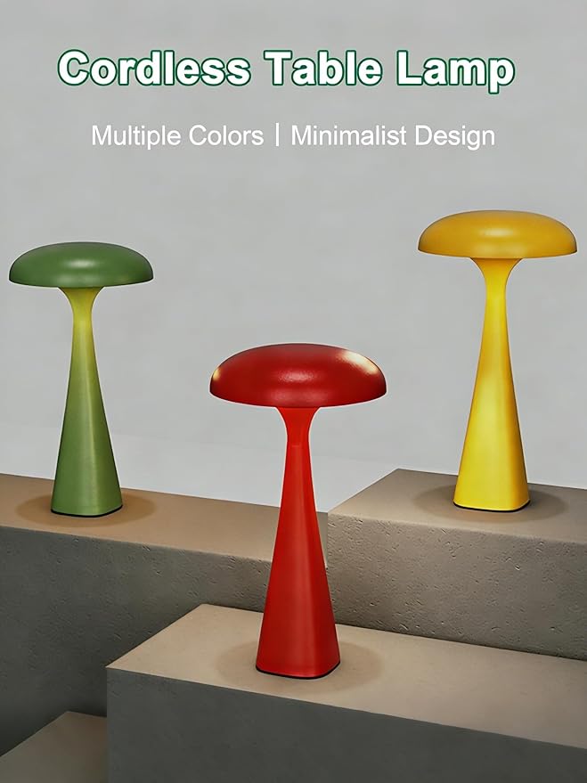 Cordless Table Lamp,Rechargeable Desk Lamp,LED Reading Light with 3 Colors,Mushroom Lamp with Touch & Dimmable,Bedside Lamps for Bedroom Living Room Dorm Decor(Green)