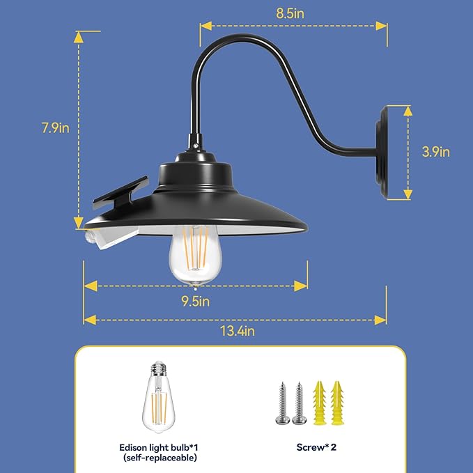 APONUO Solar Barn Light with 3 Lighting Modes, Solar Wall Lights Outdoor Motion Sensor Waterproof Rustic Vintage Gooseneck Solar Shed Light for Barn, Wall, Farmhouse, Chicken Coop (Warm Lighting)
