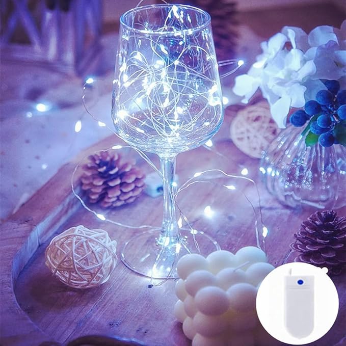 Cool White Fairy Lights Battery Operated, 3 Speed Modes, 7Ft 20 LED Mini Fairy String Lights, Waterproof Twinkle Firefly Christmas Fairy Lights for Bedroom DIY Wedding Thanksgiving Valentine's Decor