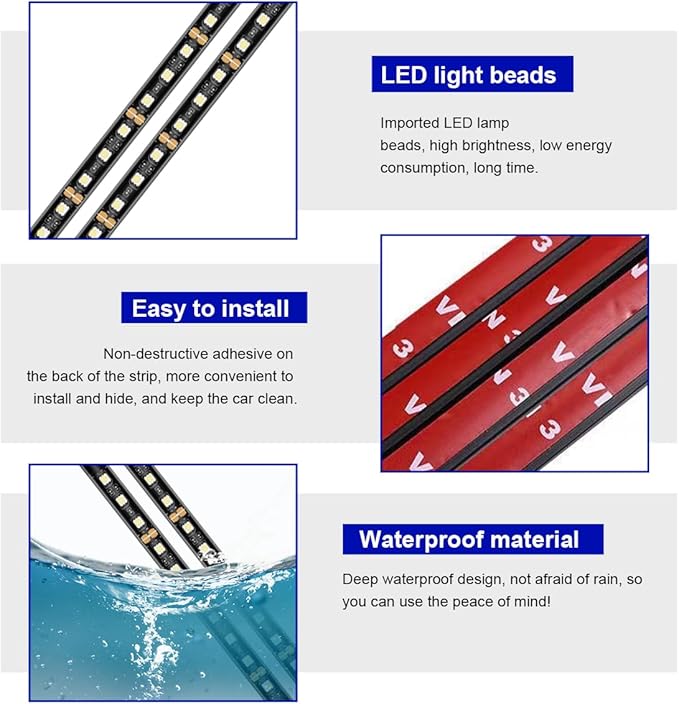 Car LED Strip Light, 24 LED RGB Auto Under Dash Interior Atmosphere Lights, USB Vehicle Decorative Lamp Ambient Night Light Strip, Lighting Kit Car Accessories (Ice Blue)