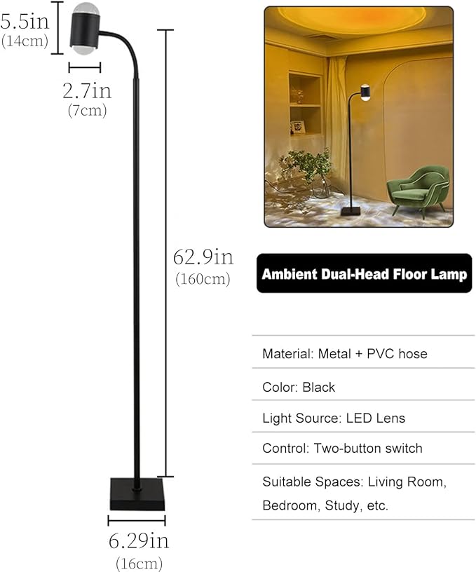 Black Sunset Lamp, 360 Degree Rotation Projection Led Lights Night Light, Multicolor Colors 3D Ocean Wave Lights, Modern Floor Lamp for Living Room Bedroom Office Dining Room Ambient Lighting