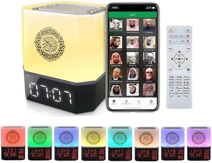 Quran Speaker,Bluetooth Speaker Night Lights,Bedside Lamp,Alarm Clock,with Remote & APP Contro,Multi-Color Changing,Full Recitations of Famous Imams and Quran Translation (QB303)