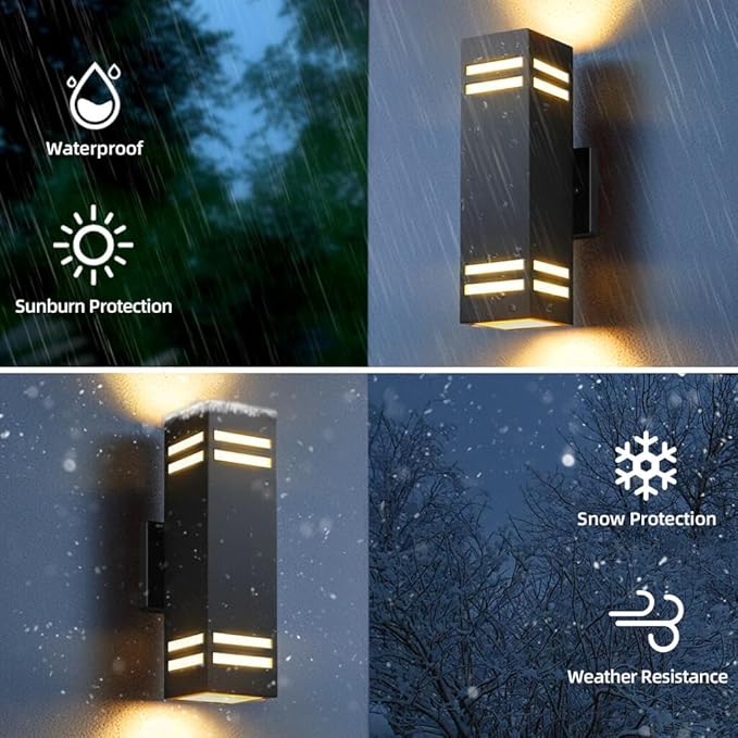 SHIMR Smart Outdoor Lights Color Changing 2 Pack, RGB+2700K-6500K Outdoor Wall Sconce Square Aluminum Exterior Lighting Fixtures Waterproof, APP Control Up and Down Lights [ETL Listed]