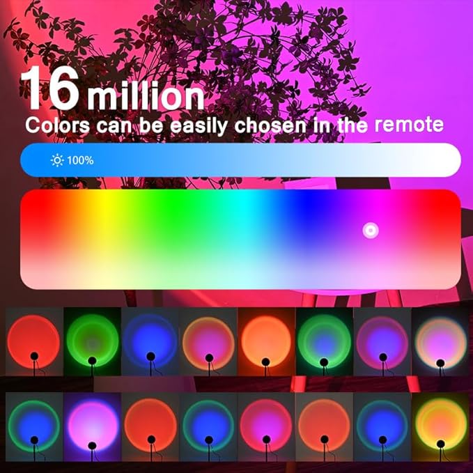 Sunset Projector Lamp,16 Color RGB LED Mood Light with Remote,360°Rotation,Dimmable,Sunset Background,Decorative Night Light for Live Streaming,Photography/Selfie/Party,Bedroom