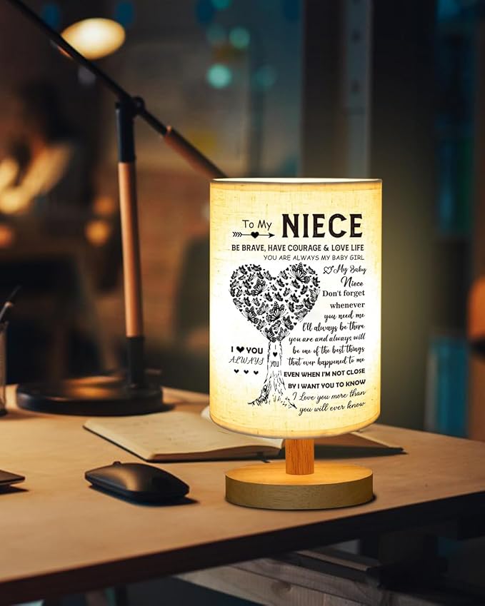 Niece Gifts from Auntie, to Niece Fabric Table Lamp, Mothers Day Graduation Birthday Gifts for Niece from Aunt, Bedside Table Lamp Easter Gifts for Niece Adults