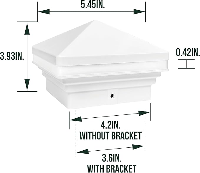 GKOLED Low Voltage Pyramid Post Cap Light, 3W 12V AC/DC, for 4"x4" and 3.5"x3.5" Wood or Vinyl Posts, 2700K Warm White, IP65 Rated Waterproof for Outdoor, White (Pack of 2)