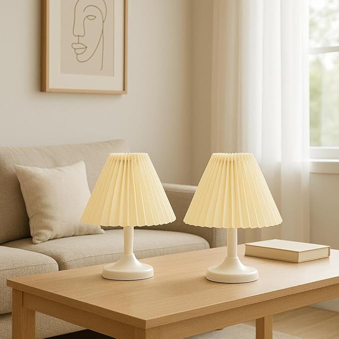 Small lampshades for table lamps, pleated, set of 2. Suitable for E27. 9"x6.2" Compatible with any interior. (Ivory)