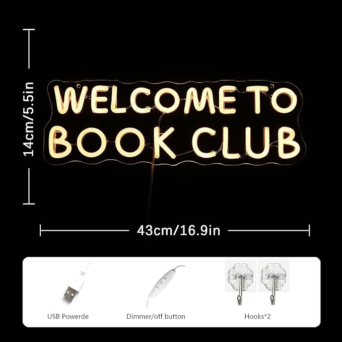 Welcome to Book Club Neon Sign for Wall Decor LED Letter Neon light Book Club Neon Sign for Library Bedroom Classroom Bookstore Decor Room LED Sign Reading Lover Gift
