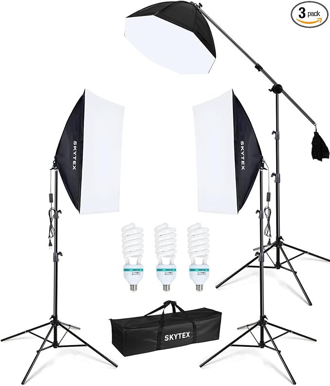 Skytex Softbox Lighting Kit 3Pack, 20x28in Soft Box | 135W 5500K E27 Bulb Continuous Photography Lighting, Photo Studio Lights Equipment for Camera Shooting, Video Recording