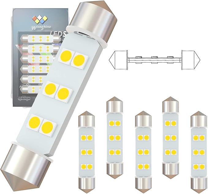 360 deg DC 12V 44mm 569 Led Bulb Natural White 578 212-2 561 LED Festoon Bulb for Automotive Interior Reading Map Glove box Lights (Pack 6)