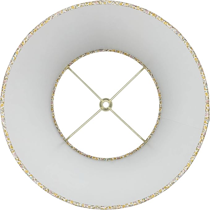 Hardback Shirred Empire Cottage Core Lamp Shade Yellow Floral Medium 8" Top x 13" Bottom x 11" Slant x 10.75" High Spider with Replacement Harp and Finial Fitting - Springcrest