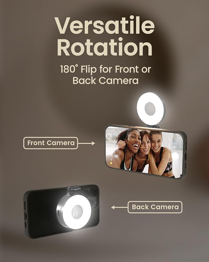 KraftGeek Magnetic Selfie Light for iPhone, Portable Phone Ring Light with Rechargeable Battery, Compact LED Phone Light for Travel, Video Recording, Vlogging
