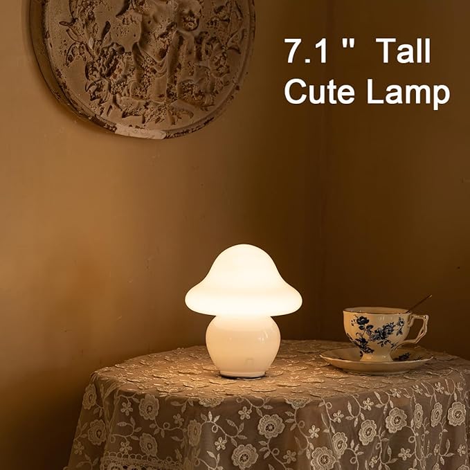 Mushroom Lamp Glass Mushroom Table Lamp for Bedrooms, Living Room, Aesthetic Lamps for Bedroom, Cute Bedside Lamp