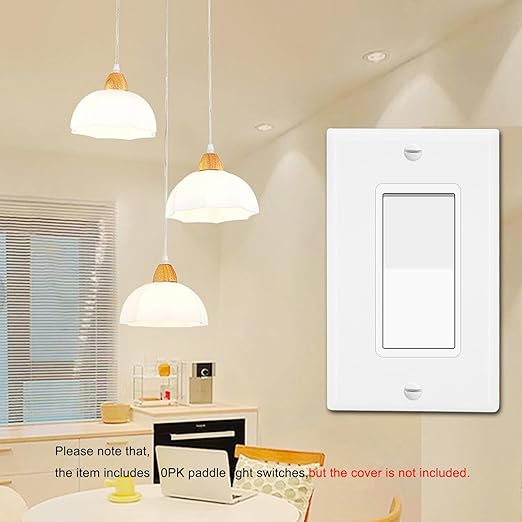 Greencycle 10 Pack Lights Switches Rocker,15 Amp Single Pole Lights Switches White,SP Paddle Light Switch,120V-277V AC,On/Off Wall Switch,Residential/Commercial Grade,Home & Office,UL Listed