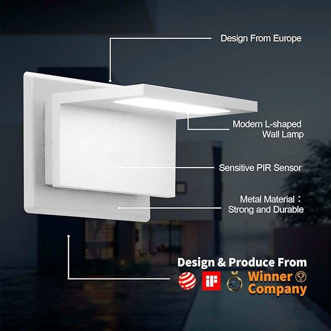 Wall Light Outdoor LED Wall Mount Lamp Matte White Modern Wall Mount Sconce Lantern Fixture for Porch Front Door Garden Yard Patio Waterproof 10W 680Lm 3000K 2 Pack