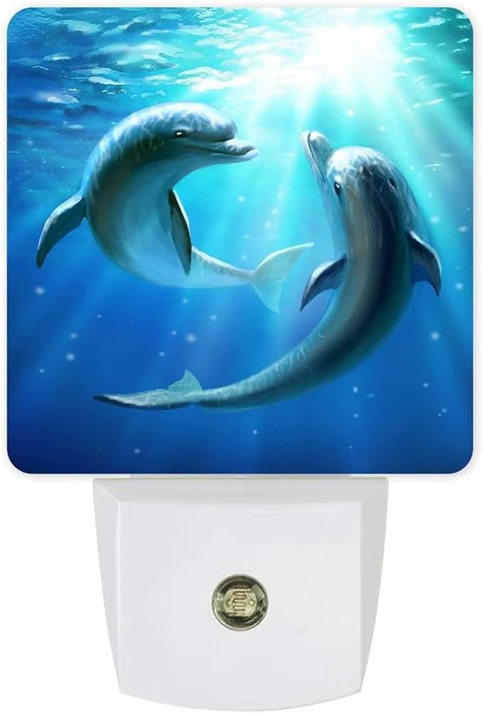 Blue Dolphins Plug-in LED Night Light,Smart Auto Dusk to Dawn Sensor Night lights Plug into Wall, Ocean Animal Nightlight for kids,Energy Efficient Night light for Bedroom,Bathroom,Kitchen,Stairs