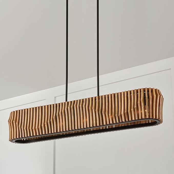 Capital Lighting 844661WK Archer Modern Artisan-Crafted Mango Wood Island Lights for Kitchen & Dinning Area, 6-Light 360 Total Watts, 8" H x 41" W, Light Wood and Matte Black