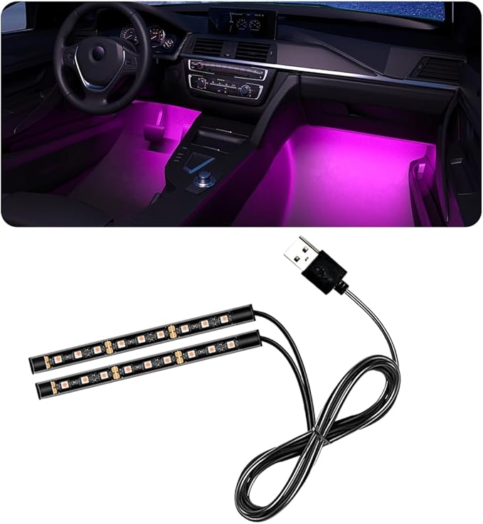 Car LED Strip Light, 24 LED RGB Auto Under Dash Interior Atmosphere Lights, USB Vehicle Decorative Lamp Ambient Night Light Strip, Lighting Kit Car Accessories (Pink Purple)