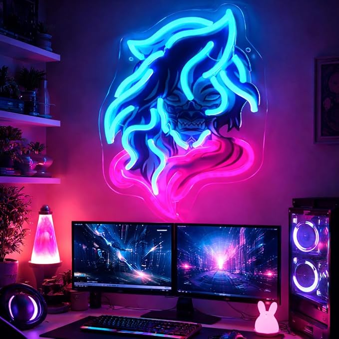Demon Neon Sign Colorful Gothic Neon Light for Wall Decor, Mascot Light Up Sign USB Powered Neon Wall Light for Bedroom, Game Room, Bar, Studio Decoration Holiday Birthday gifts