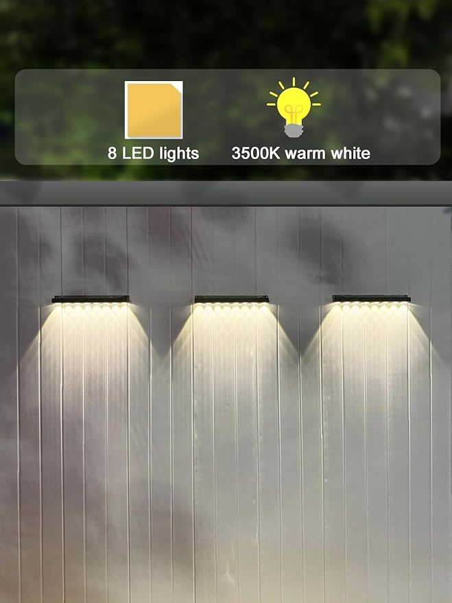 High Brightness Solar Fence Lights Solar Sign Lights Outdoor 2 Pack, Automatic Charging and On/Off Light Switch, 8 LED Beads for Gardens, Porches, Patios, Decks, Fencescapes-Cool Light