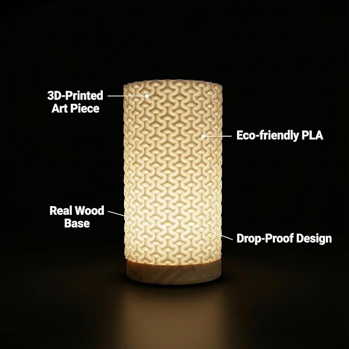 3D Printed Mini Lamp, Small Bedside Lamp with 3-Color Dimmable LED, Small Nightstand Lamp for Tight Spaces, Beautiful Lamp with Wooden Base - Bubble