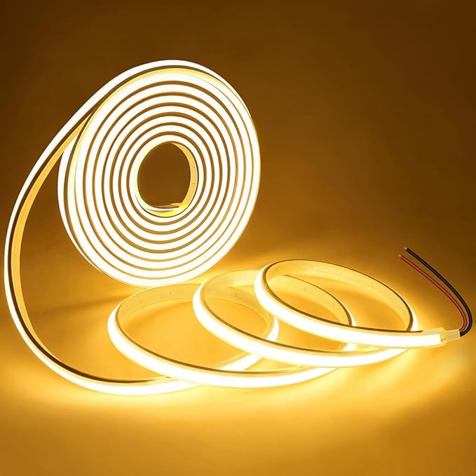 COB LED Strip Lights Warm White 3000K,12V 16.4ft IP67 Waterproof High CRI 90Ra+ Super Bright,Flexible Tape Lights for Outdoor,Bedroom,Kitchent,Cabinet,Bathroom(Power Supply Not Included)