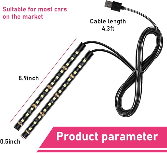 Car LED Strip Light, 24 LEDs RGB Neon Interior Atmosphere Lights, 12V Under Dash Ambient Night Light, USB Port Auto Interior Decorative Lamp, Universal Car Accessories (Pink Purple)