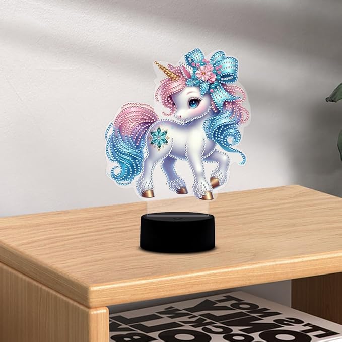 Unicorn Diamond Art Painting Night Light,Diamond Art Painting Kits Desktop Touch Lamp Ornaments for Tabletop Decor Diamond Art Accessories for Adult Beginner Bedrooms Living Room