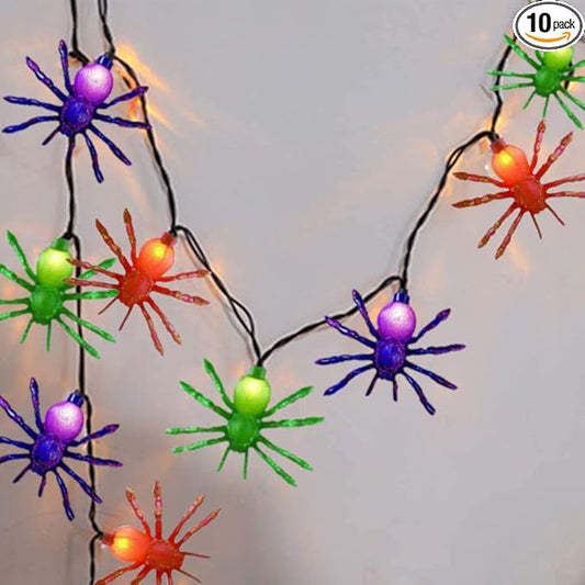 Halloween Spider String Lights Outdoor, 8.5FT Hanging Halloween String Lights with 10 LED Multicolor Spider Lights UL Listed for Outdoor Party Stair Bar House Garden Yard Decorations- Black Wire