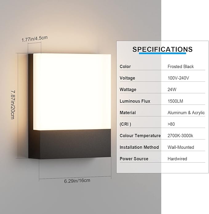 1-Pack Modern Outdoor LED Wall Light,24W 3000K Wall Porch&Patio Light,IP65 Led Exterior Wall Lights Fixtures,Low Profile Wall Sconce for House Yard Garage Walkway Garden(Black)