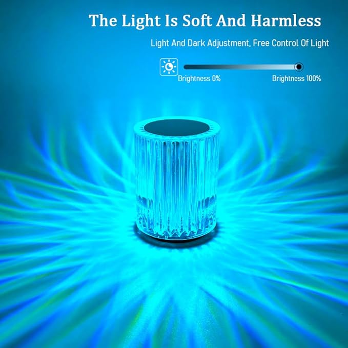 Portable Crystal Table Lamp,3 Color Touch Control Rechargeable Lamp,3-Levels Brightness Room Decor Desk Lamp (16 Color)