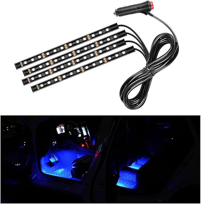 Car LED Strip Light, 48 LED RGB Auto Interior Atmosphere Lights, Cigarette Lighter Under Dash Ambient Night Light, Interior Lamp Lighting Kit (Blue, Cigarette Lighter)