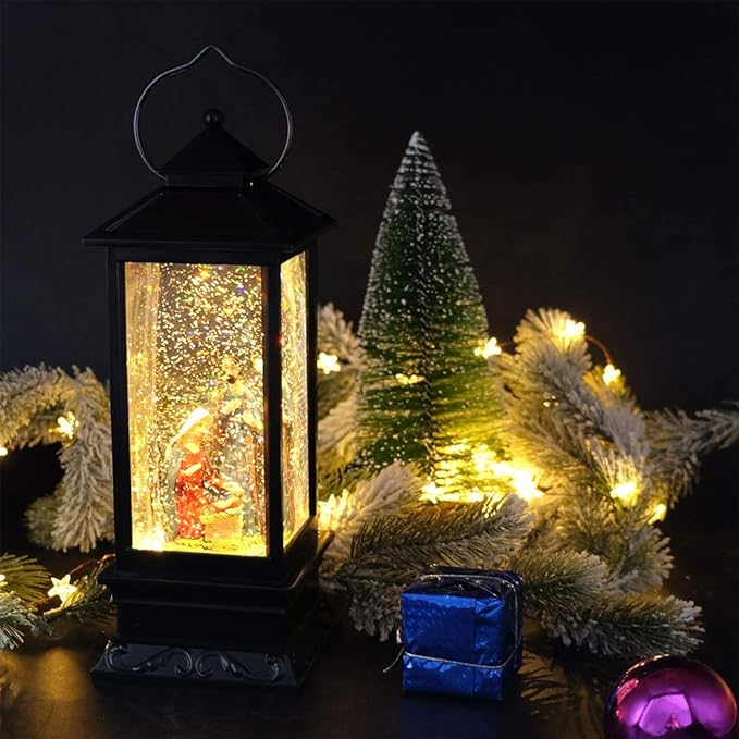 DRomance Nativity Music Snow Globe Lantern with Timer Battery Operated & USB Powered Lighted Singing Snow Globe Lamp Spinning Water Swirling Glitters Christmas Decor 4" x 4" x 12"