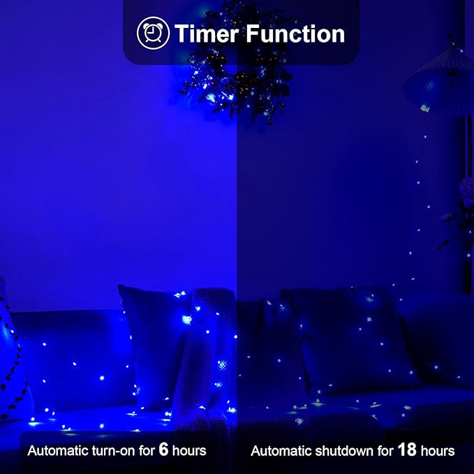 1 Pack 16.4ft Battery Operated String Lights with Timer, Blue with Synchronized Twinkle Mode, Fairy Lights Battery Powered, 50 LEDs, Idea for Christmas Bedroom Party Wedding