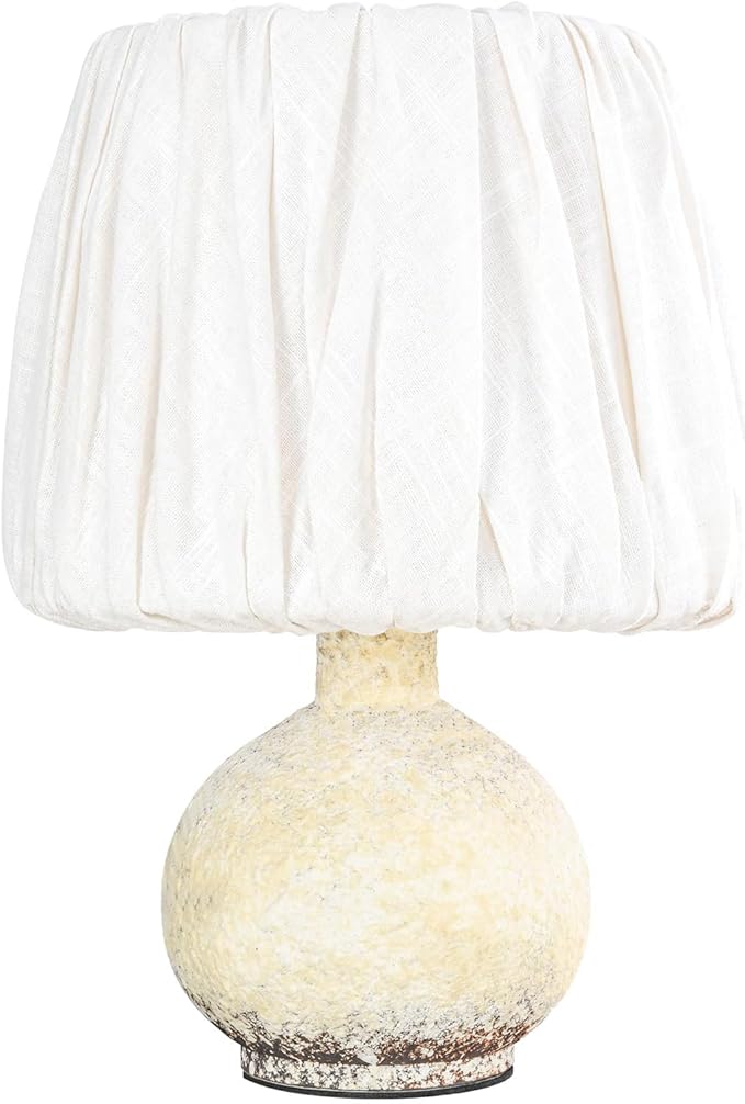 15.5" Antique Ceramic Table Lamp, Small Farmhouse Desk Lamp with Pleated Lampshade, Modern Table Lamps for Bedside Bedroom and Living Room - Side Table Lighting Lamps Replacement (White)