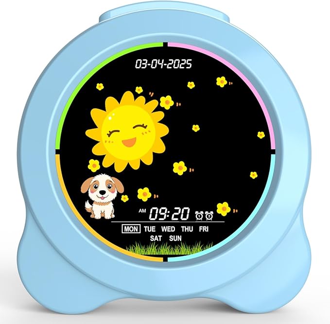 Kids Alarm Clock Sun & Moon LED Display with Day & Date OK to Wake Clock with Night Light for Kids Children's Sleep Trainer Gift for Boy and Girls (Blue)