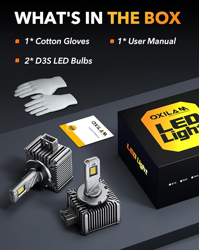 OXILAM 2025 Latest D3S D3R LED Bulbs, 900% Ultra-Bright 60W, 6500K Pure White Brighter Than Xenon, Easy Plug-N-Play Installation, 20 Years Lifespan, No Flicker, 99% Compatibility