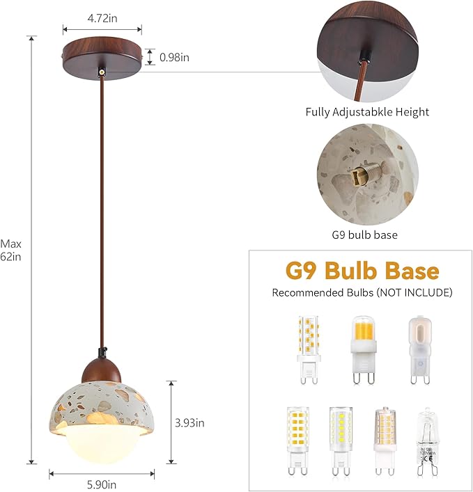 Modern terrazzo Pendant Light Fixture,Stone Pendant Lights with Wood,Vintage Farmhouse Chandelier for Kitchen Island Dining Room Living Room Bedroom Restaurant Cafe(1-Pack)