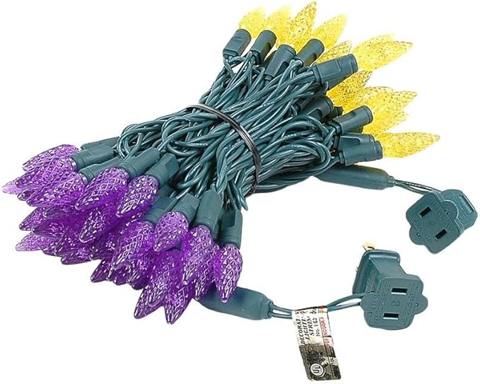 Novelty Lights 24FT 70 LED C6 LED Christmas String Lights, Commercial Grade LED String Lights, Permanent Christmas Lights, Outdoor Tree Decorations (Purple/Yellow)