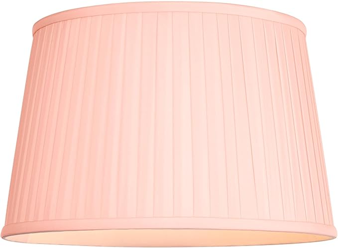 14" Top x 17" Bottom x 11" High x 11" Slant Lamp Shade Replacement Large Peach Pink Empire Round Modern Fabric Pleated Spider Harp Finial - Springcrest