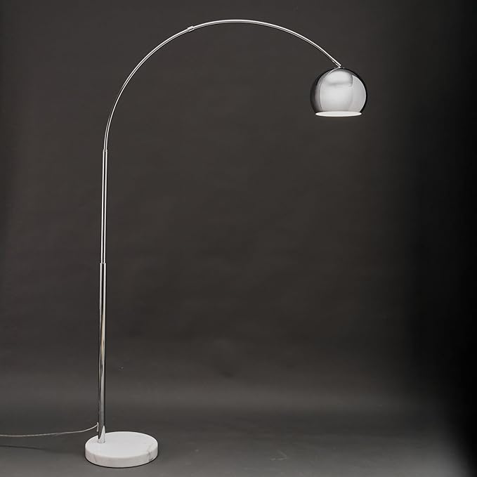 Brightech Olivia Floor Lamp - Chic Arc Lamp with Rounded Spolight Head and Marble Base for Living Room, Tall Standing Lamp with LED Light Bulb for Bedroom Reading, Boho Home Decor for Office - Chrome