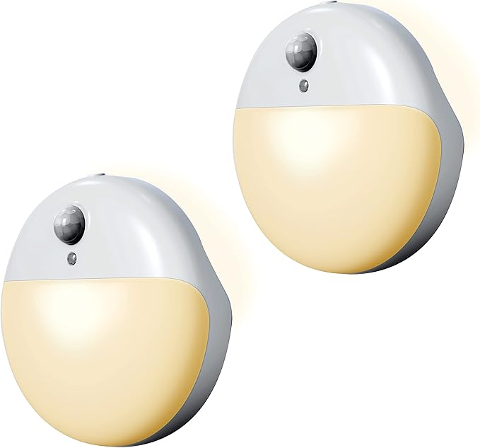2 Pack Amber Night Light, Battery Operated Night Light, 2.6" Small Sticky Lights, Dimming, 3 Light Modes, Motion Sensor Lights for Kids, Baby, Sleep, Bedroom, Bathroom, Toilet, Travel, Stairs